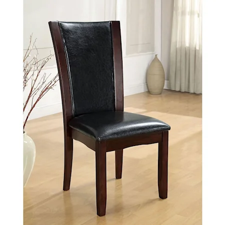 Set of 2 Side Chairs with Espresso Wood Finish and Faux Leather Seat